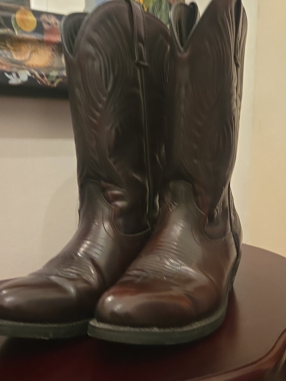 Dark Brown Leather Western Cowboy Boots Size 10.5 D.